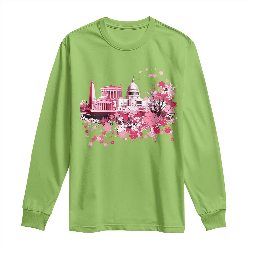 Washington DC Cherry Blossoms Long Sleeve Shirt Capitol Building Monuments Memorials Sakura TS11 Lime Print Your Wear