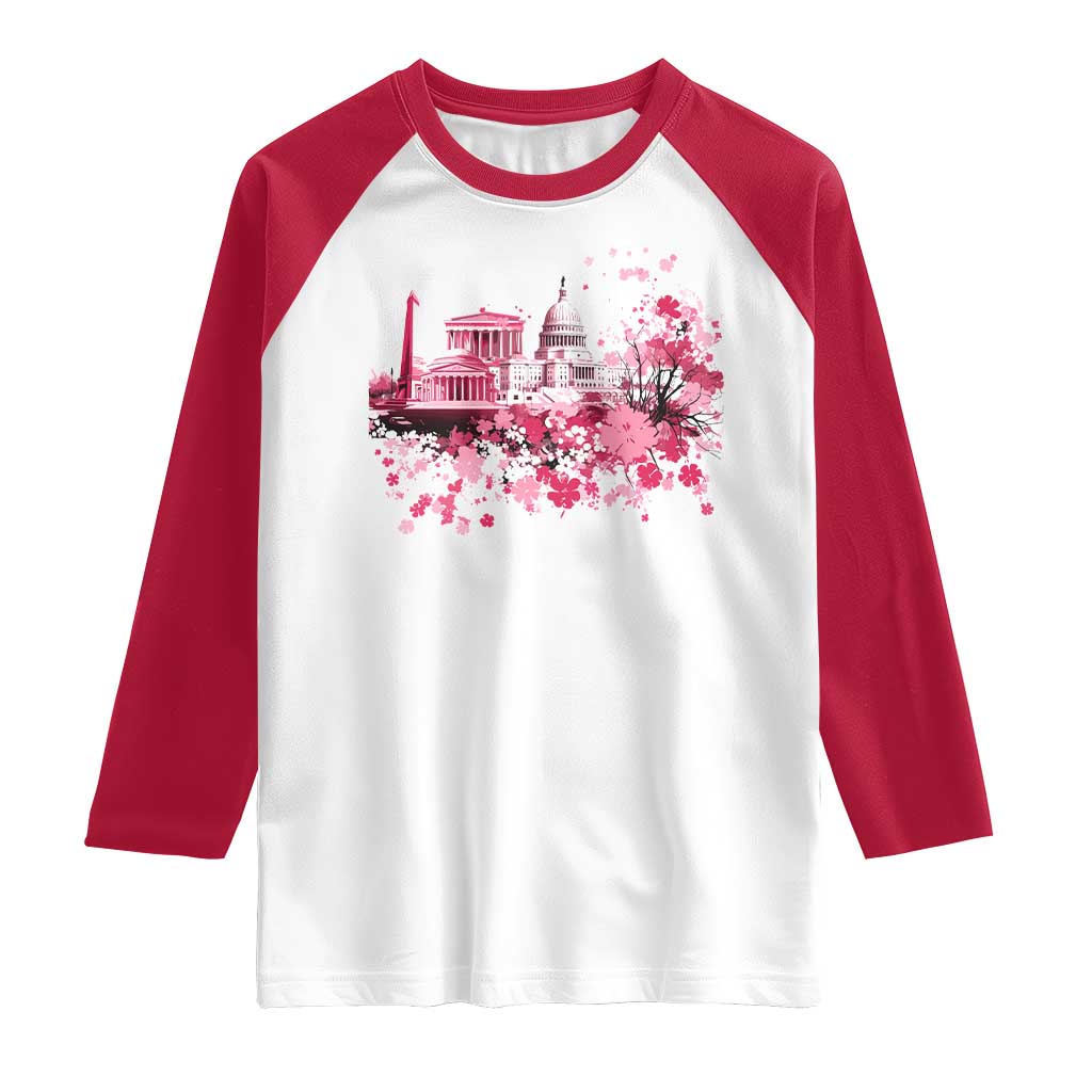 Washington DC Cherry Blossoms Raglan Shirt Capitol Building Monuments Memorials Sakura TS11 White Red Print Your Wear