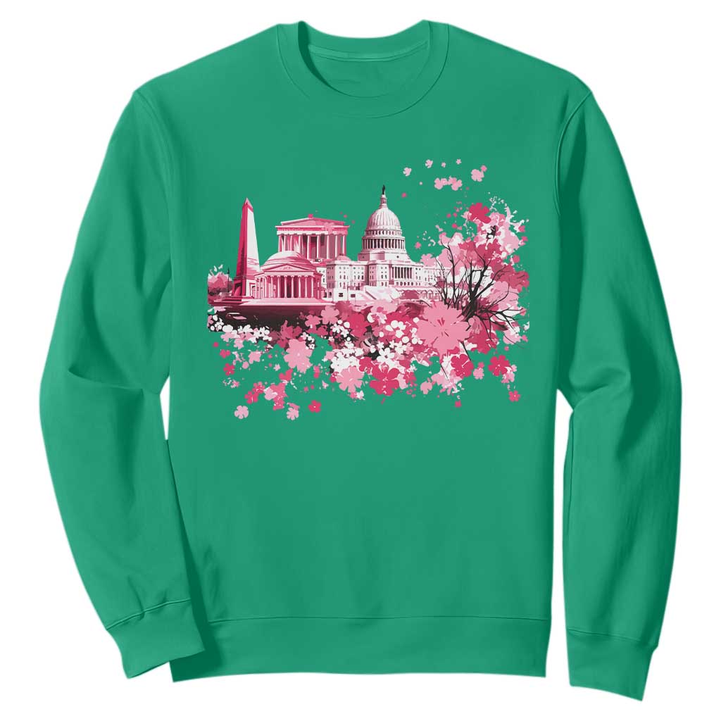 Washington DC Cherry Blossoms Sweatshirt Capitol Building Monuments Memorials Sakura TS11 Irish Green Print Your Wear