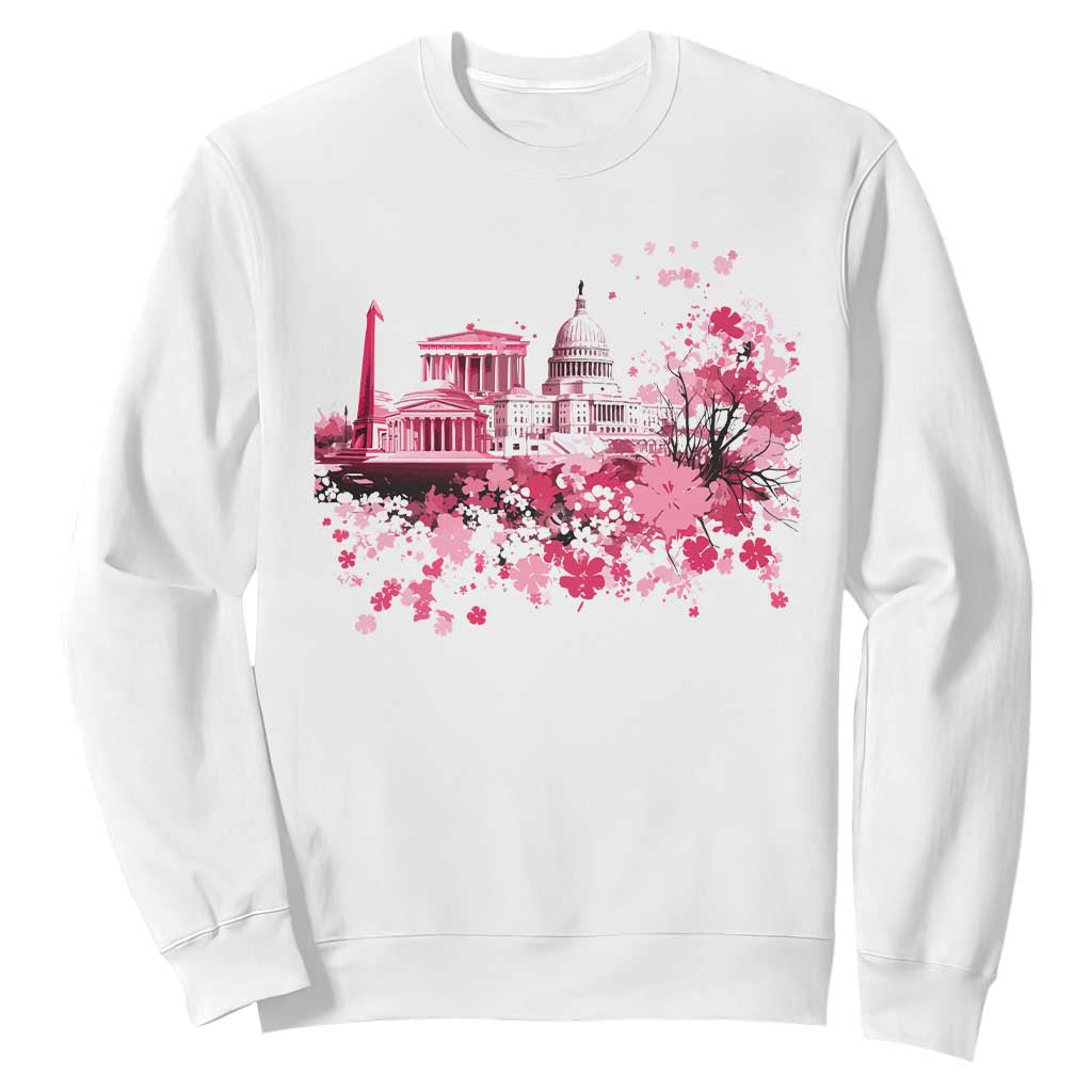 Washington DC Cherry Blossoms Sweatshirt Capitol Building Monuments Memorials Sakura TS11 White Print Your Wear