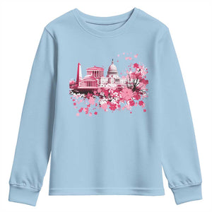 Washington DC Cherry Blossoms Youth Sweatshirt Capitol Building Monuments Memorials Sakura TS11 Light Blue Print Your Wear