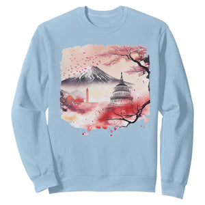 Washington DC Cherry Blossoms Monuments Memorials Sweatshirt Japanese Art Style Mount Fuji Sakura TS11 Light Blue Print Your Wear