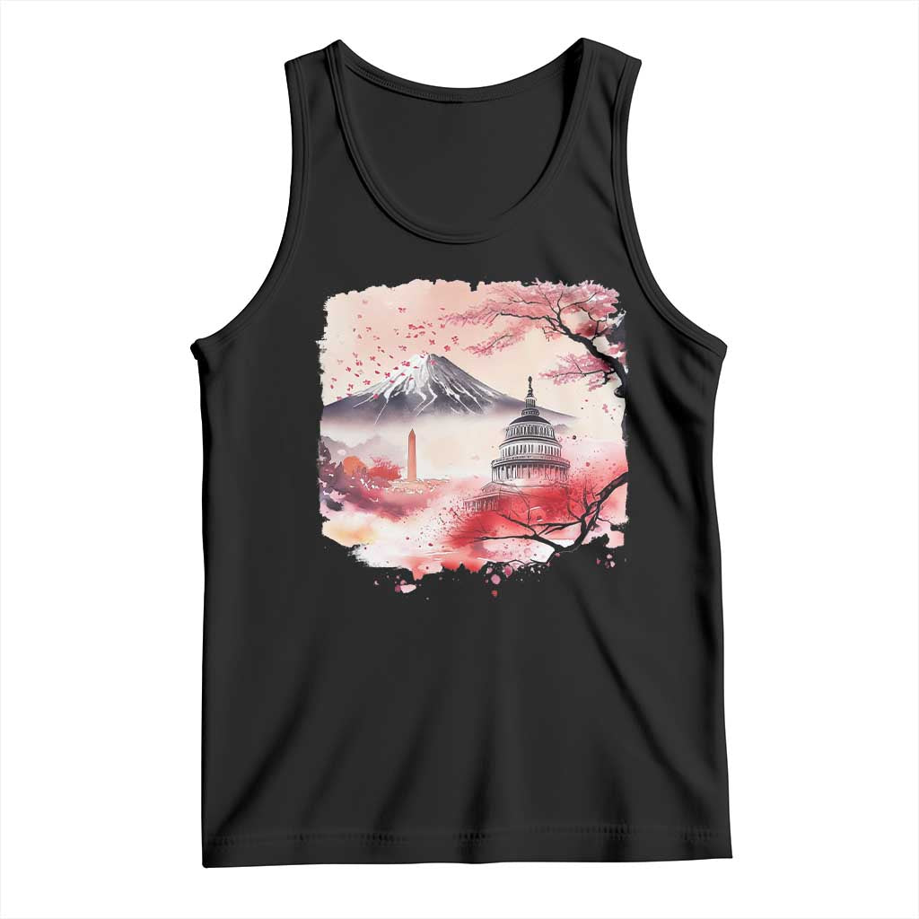 Washington DC Cherry Blossoms Monuments Memorials Tank Top Japanese Art Style Mount Fuji Sakura TS11 Black Print Your Wear