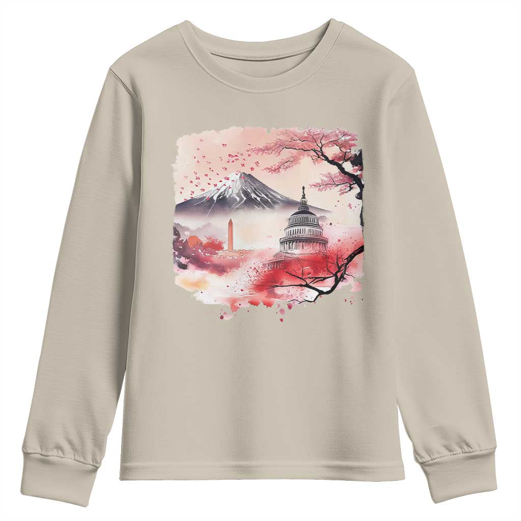 Washington DC Cherry Blossoms Monuments Memorials Youth Sweatshirt Japanese Art Style Mount Fuji Sakura TS11 Sand Print Your Wear