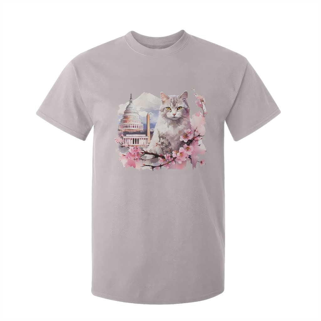 Washington DC Cat Cherry Blossoms T Shirt For Kid Capitol Building Monuments Memorials Sakura TS11 Ice Gray Print Your Wear