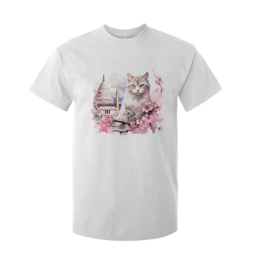 Washington DC Cat Cherry Blossoms T Shirt For Kid Capitol Building Monuments Memorials Sakura TS11 White Print Your Wear