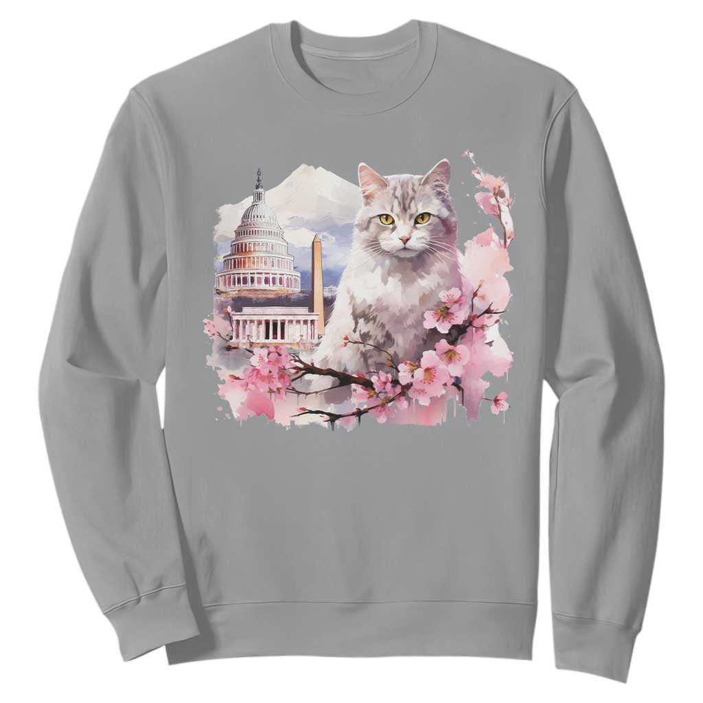 Washington DC Cat Cherry Blossoms Sweatshirt Capitol Building Monuments Memorials Sakura TS11 Sport Gray Print Your Wear