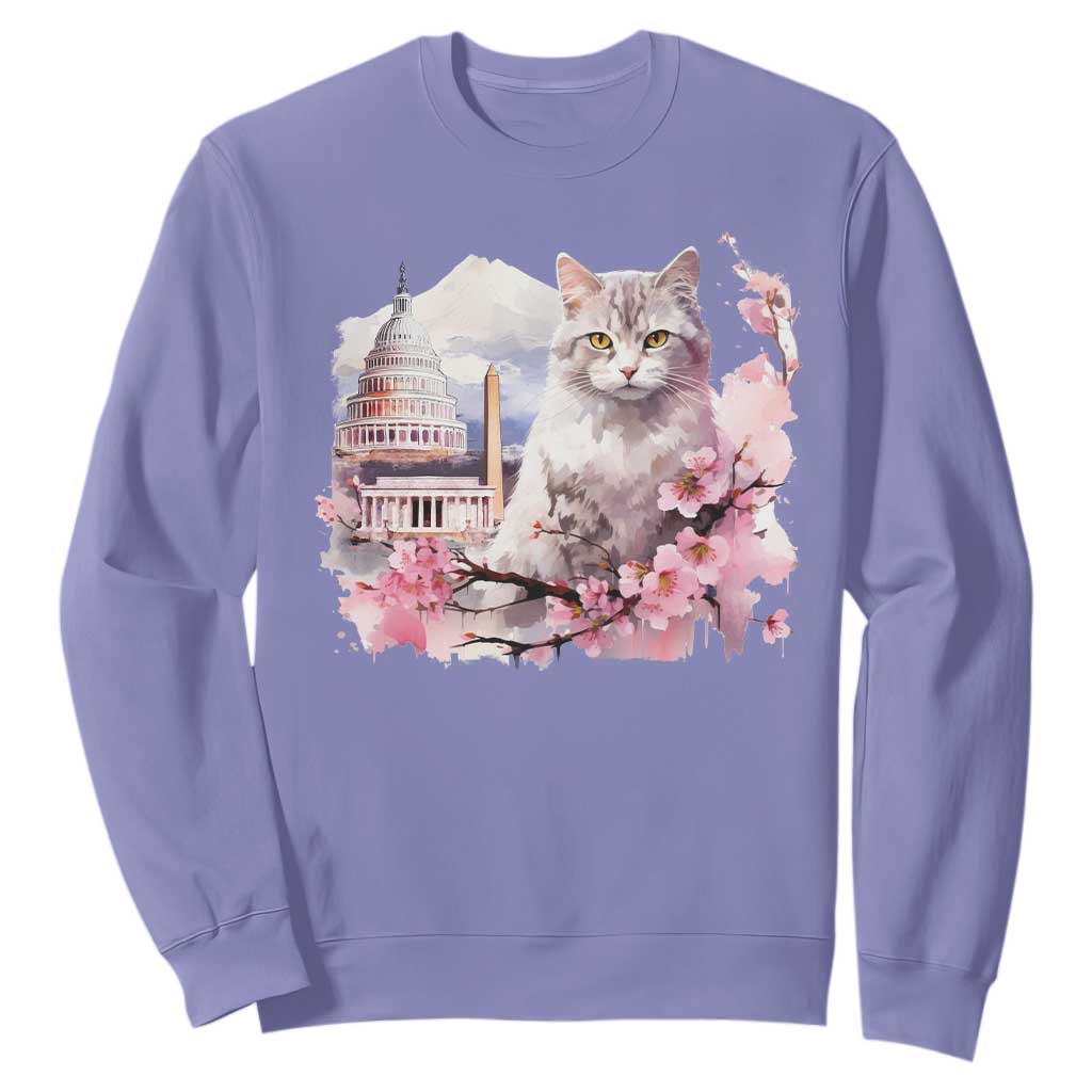 Washington DC Cat Cherry Blossoms Sweatshirt Capitol Building Monuments Memorials Sakura TS11 Violet Print Your Wear