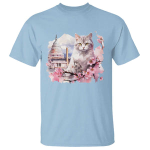 Washington DC Cat Cherry Blossoms T Shirt Capitol Building Monuments Memorials Sakura TS11 Light Blue Print Your Wear
