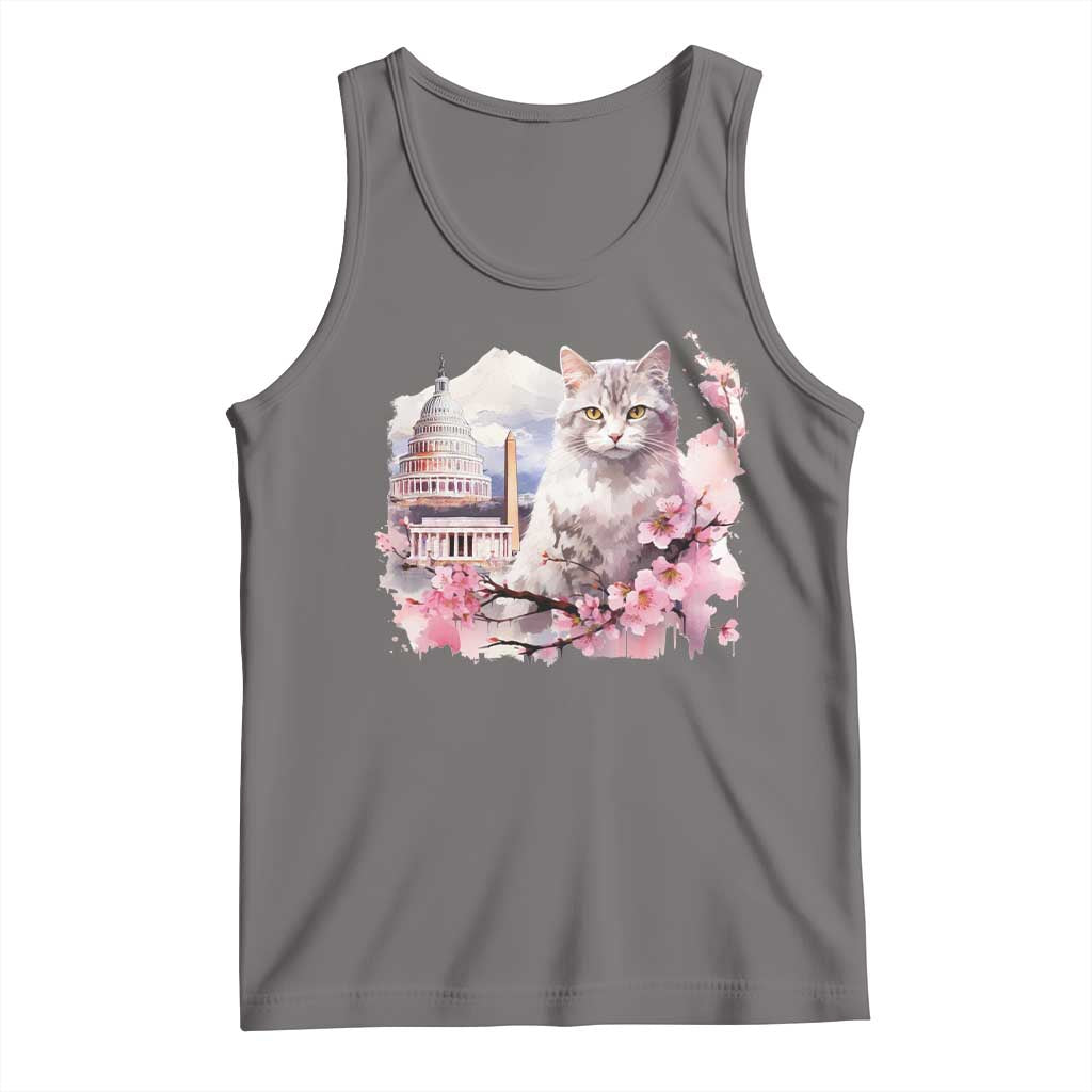 Washington DC Cat Cherry Blossoms Tank Top Capitol Building Monuments Memorials Sakura TS11 Deep Heather Print Your Wear
