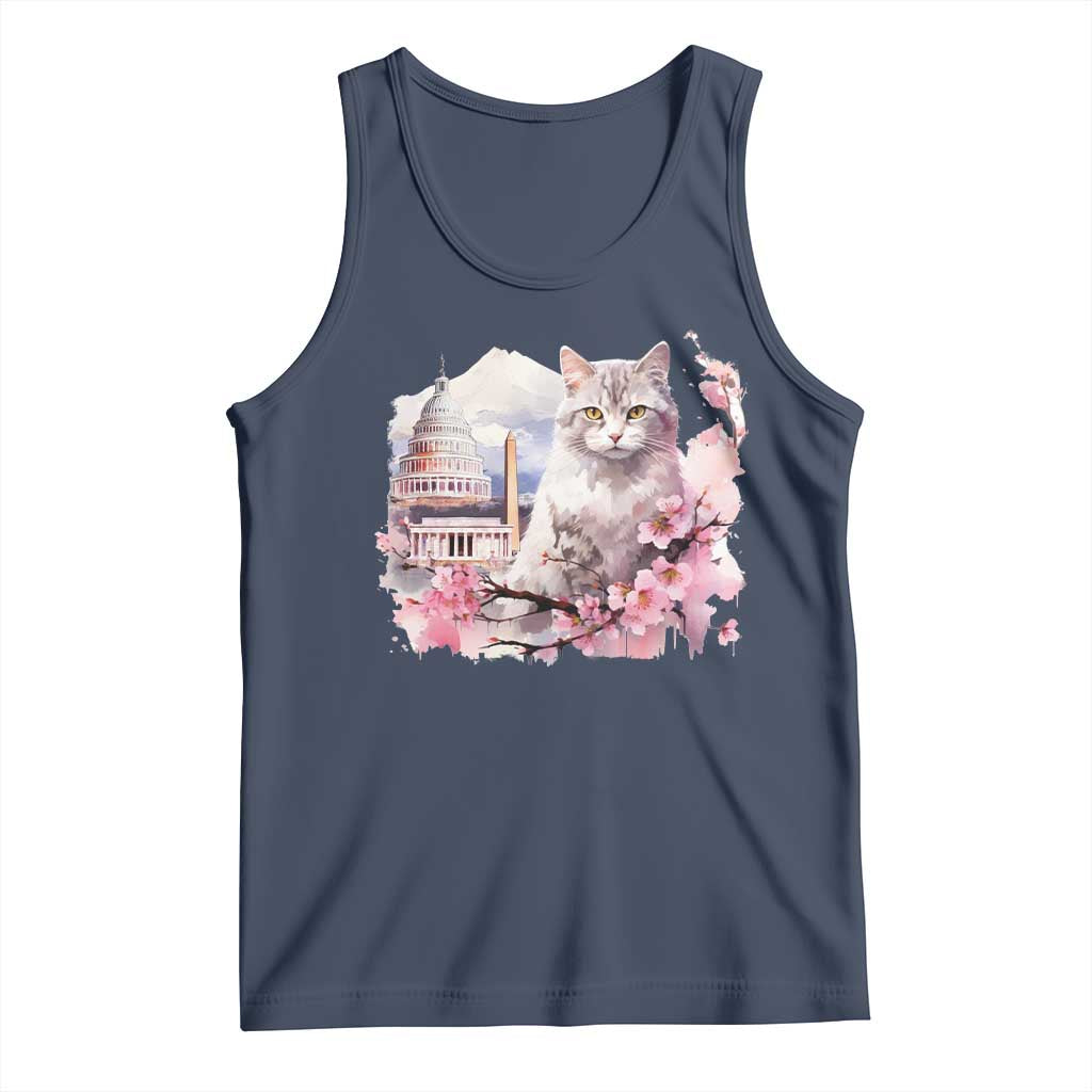 Washington DC Cat Cherry Blossoms Tank Top Capitol Building Monuments Memorials Sakura TS11 Navy Print Your Wear