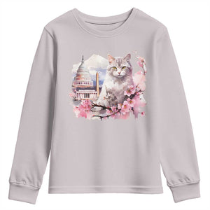 Washington DC Cat Cherry Blossoms Youth Sweatshirt Capitol Building Monuments Memorials Sakura TS11 Ice Gray Print Your Wear