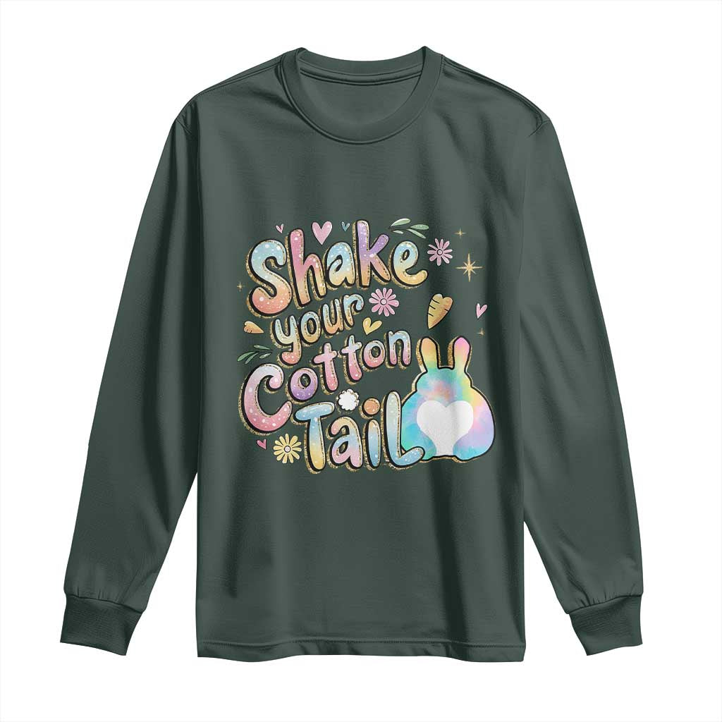 Funny Easter Day Retro Bunny Shake Your Cotton Tail Long Sleeve Shirt TS11 Dark Forest Green Print Your Wear