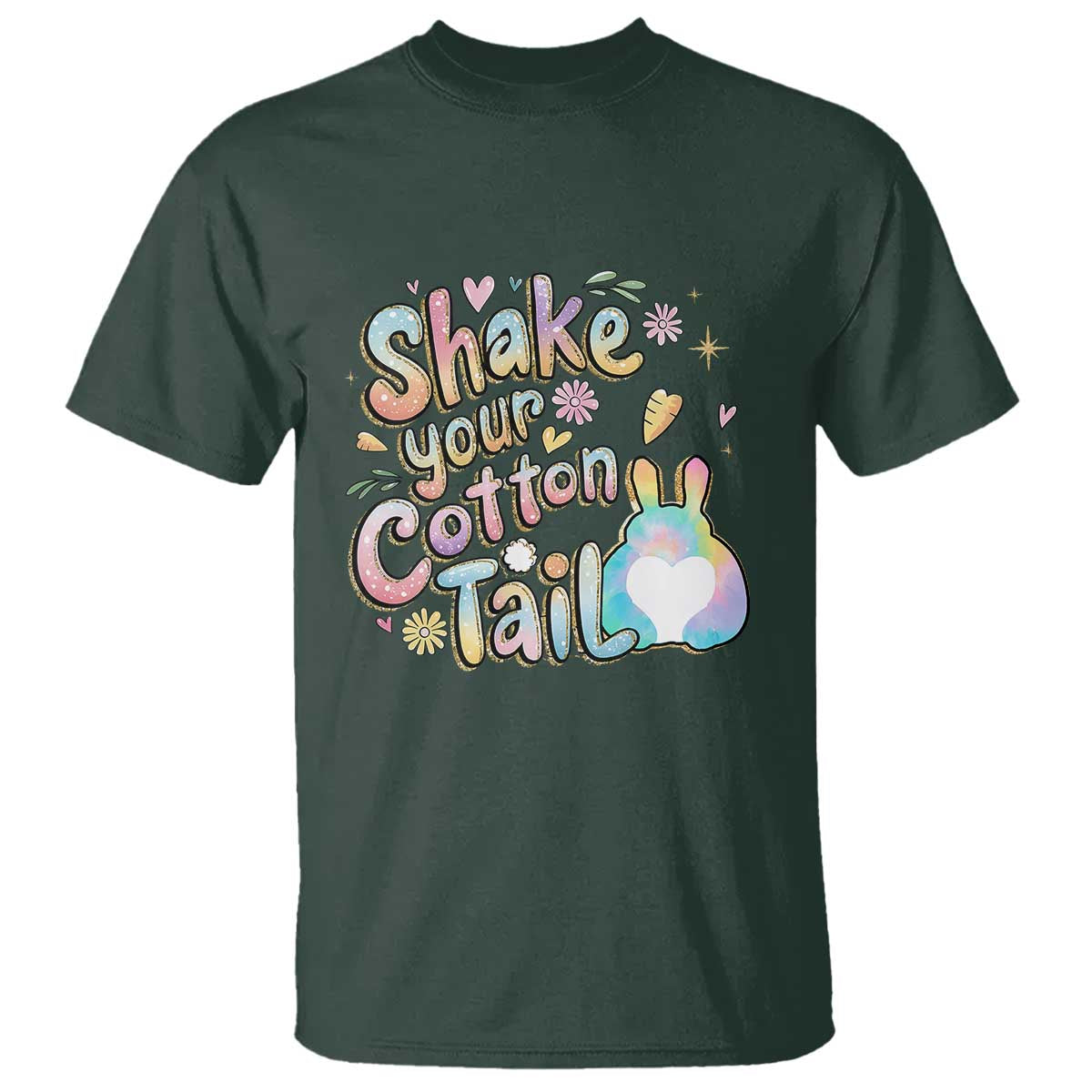 Funny Easter Day Retro Bunny Shake Your Cotton Tail T Shirt TS11 Dark Forest Green Print Your Wear