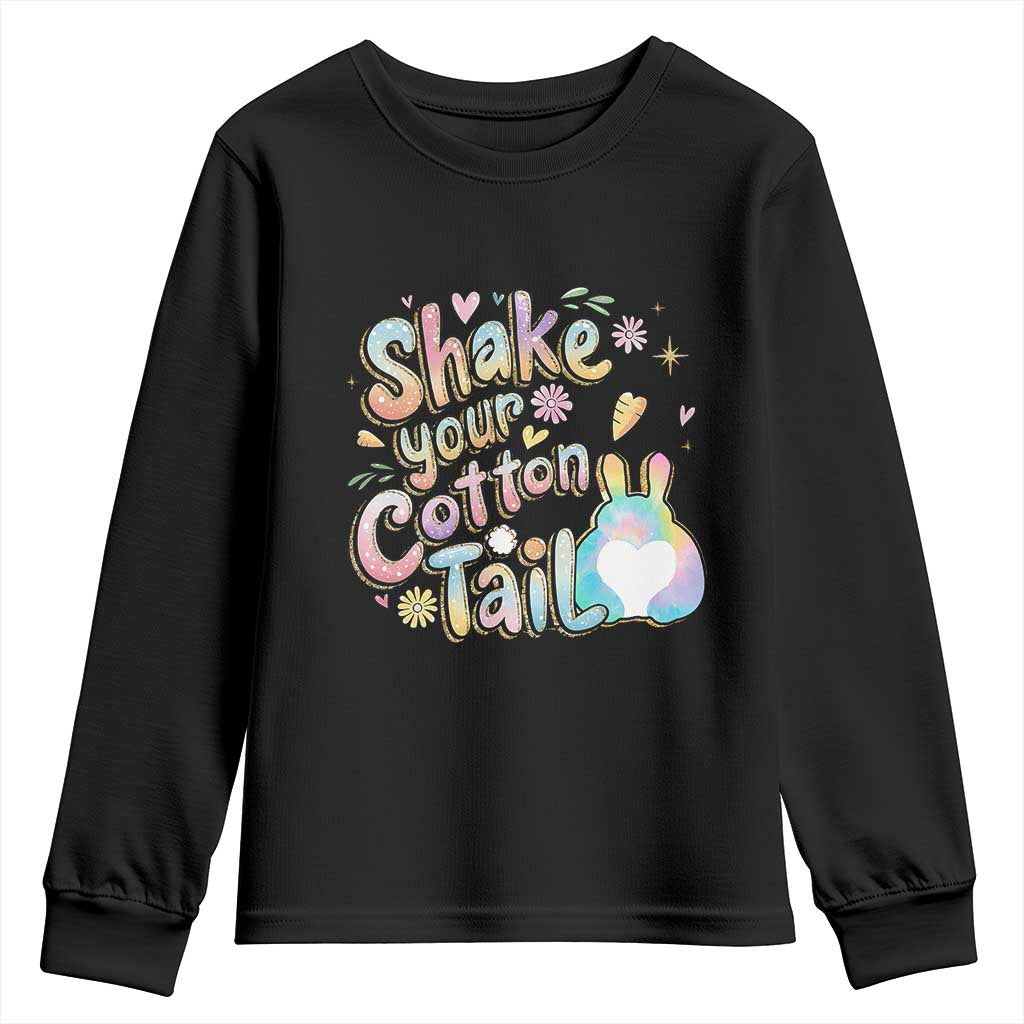 Funny Easter Day Retro Bunny Shake Your Cotton Tail Youth Sweatshirt TS11 Black Print Your Wear