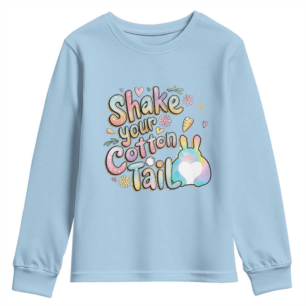 Funny Easter Day Retro Bunny Shake Your Cotton Tail Youth Sweatshirt TS11 Light Blue Print Your Wear