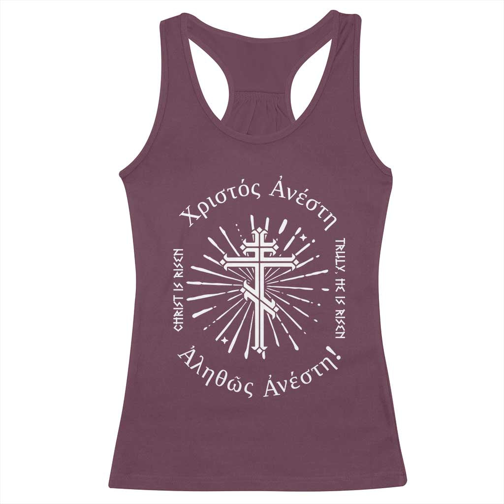 Orthodox Easter Christian Racerback Tank Top Christ Is Risen Truly He Is Risen Orthodox Cross TS11 Maroon Print Your Wear