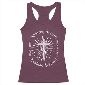 Orthodox Easter Christian Racerback Tank Top Christ Is Risen Truly He Is Risen Orthodox Cross TS11 Maroon Print Your Wear