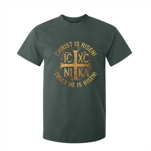 Orthodox Easter Christian T Shirt For Kid Christ Is Risen He Is Risen Greek NIKA Cross TS11 Dark Forest Green Print Your Wear