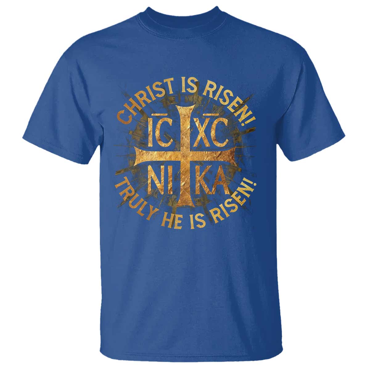 Orthodox Easter Christian T Shirt Christ Is Risen He Is Risen Greek NIKA Cross TS11 Royal Blue Print Your Wear