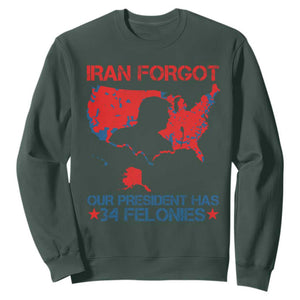 Iran Forgot Our President Has 34 Felonies Sweatshirt Vintage USA Red Wave Map TS11 Dark Forest Green Print Your Wear