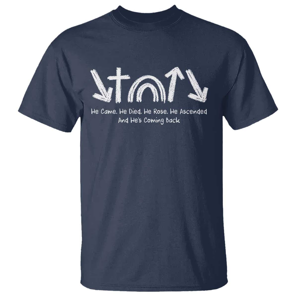 Christian Easter T Shirt He Came He Died He Rose He Ascended And He Is Coming Back TS11 Navy Print Your Wear