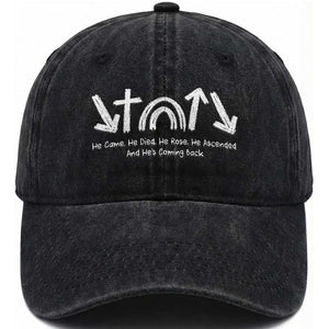 Christian Easter Washed Cotton Baseball Cap He Came He Died He Rose He Ascended And He Is Coming Back TS11 Print Your Wear