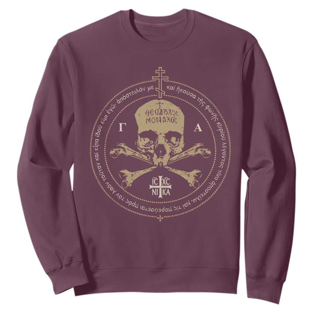 Eastern Orthodox Cross Skull IC XC Nika Jesus Church Sweatshirt TS11 Maroon Print Your Wear