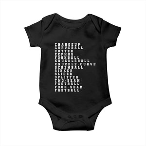 Baseball Pitch Types Baby Onesie Terminology Changeup Curveball Cutter Eephus