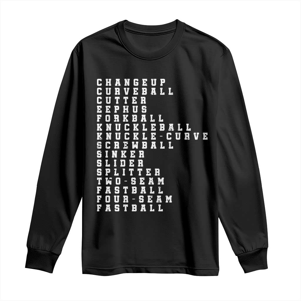Baseball Pitch Types Long Sleeve Shirt Terminology Changeup Curveball Cutter Eephus