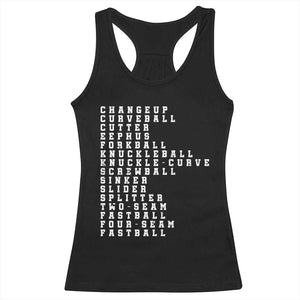 Baseball Pitch Types Racerback Tank Top Terminology Changeup Curveball Cutter Eephus