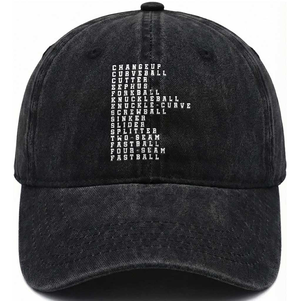 Baseball Pitch Types Washed Cotton Baseball Cap Terminology Changeup Curveball Cutter Eephus