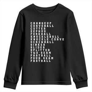 Baseball Pitch Types Youth Sweatshirt Terminology Changeup Curveball Cutter Eephus