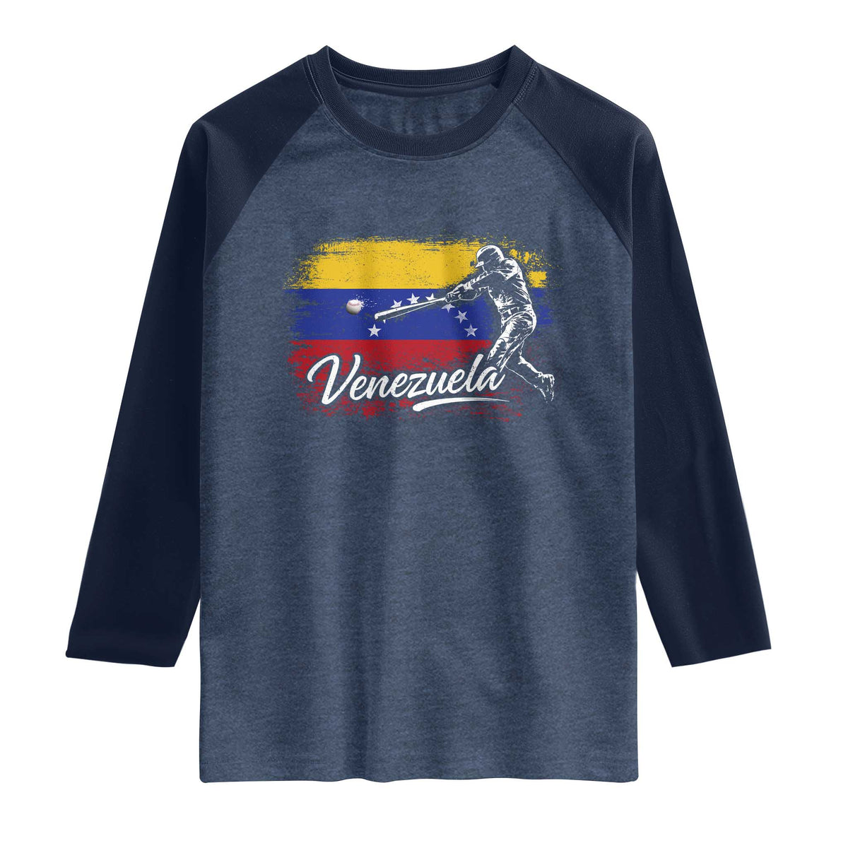 Venezuela Baseball Batter Venezuelan Sport Fan Raglan Shirt TS11 Heather Denim Navy Print Your Wear