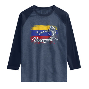Venezuela Baseball Batter Venezuelan Sport Fan Raglan Shirt TS11 Heather Denim Navy Print Your Wear