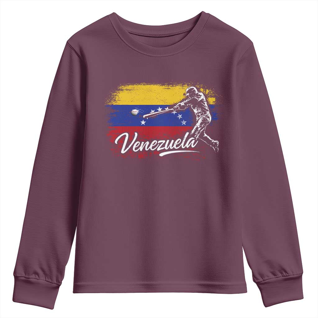 Venezuela Baseball Batter Venezuelan Sport Fan Youth Sweatshirt TS11 Maroon Print Your Wear
