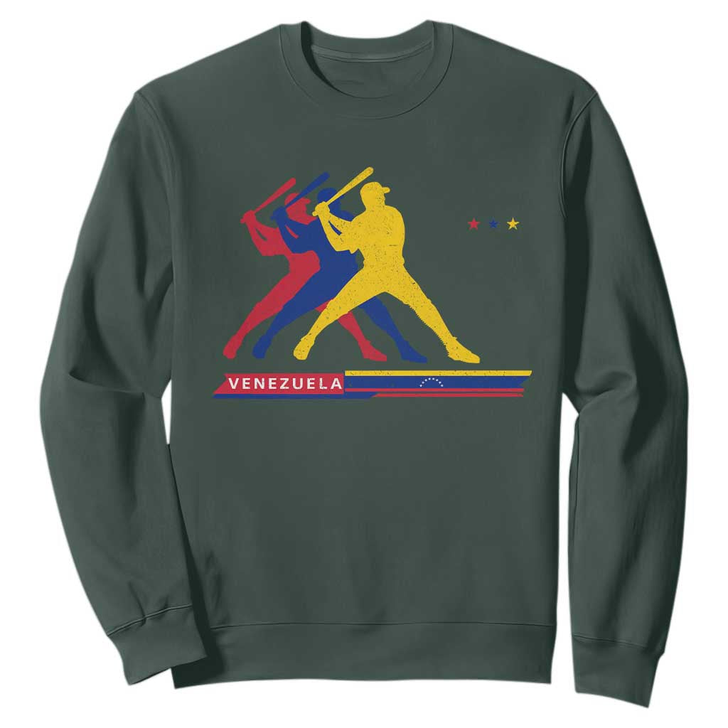 Baseball Venezuela Sport Fan Venezuelan Flag Batter Player Sweatshirt TS11 Dark Forest Green Print Your Wear