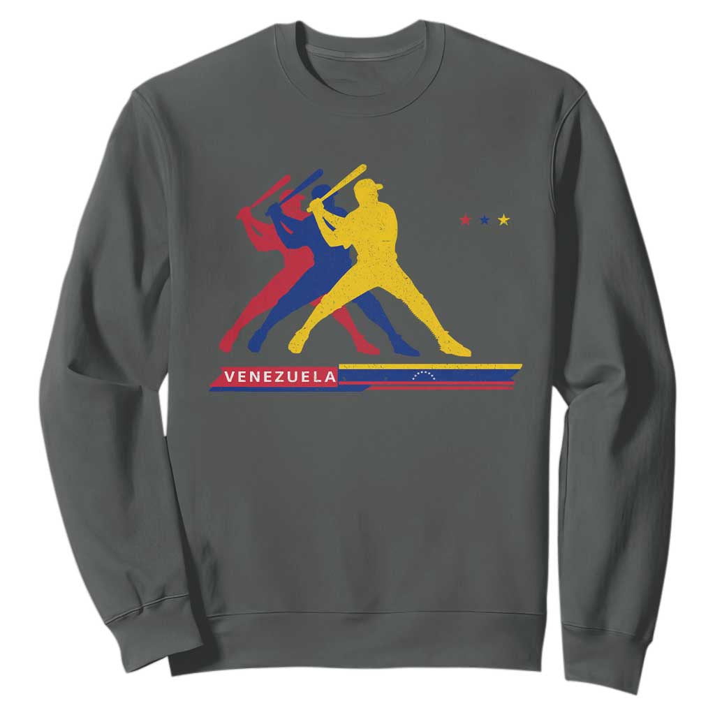 Baseball Venezuela Sport Fan Venezuelan Flag Batter Player Sweatshirt TS11 Dark Heather Print Your Wear