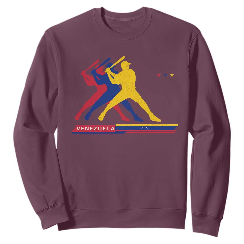 Baseball Venezuela Sport Fan Venezuelan Flag Batter Player Sweatshirt TS11 Maroon Print Your Wear