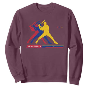 Baseball Venezuela Sport Fan Venezuelan Flag Batter Player Sweatshirt TS11 Maroon Print Your Wear