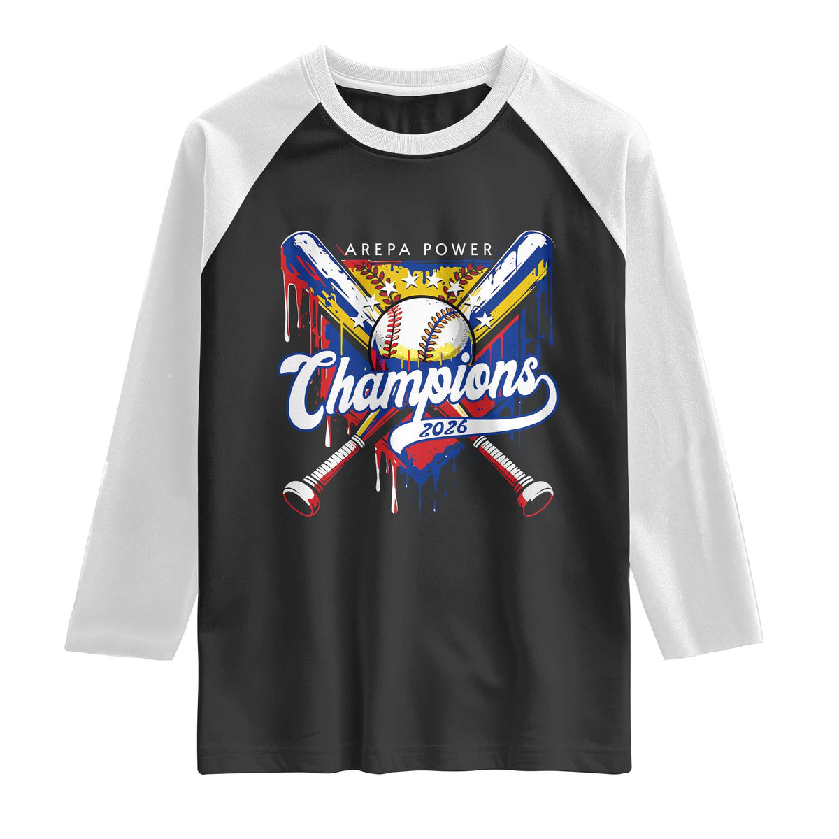 Venezuela Champions 2026 Raglan Shirt Baseball Lover Home Plate Drip TS11 Black White Print Your Wear