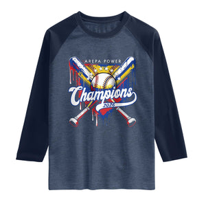 Venezuela Champions 2026 Raglan Shirt Baseball Lover Home Plate Drip TS11 Heather Denim Navy Print Your Wear