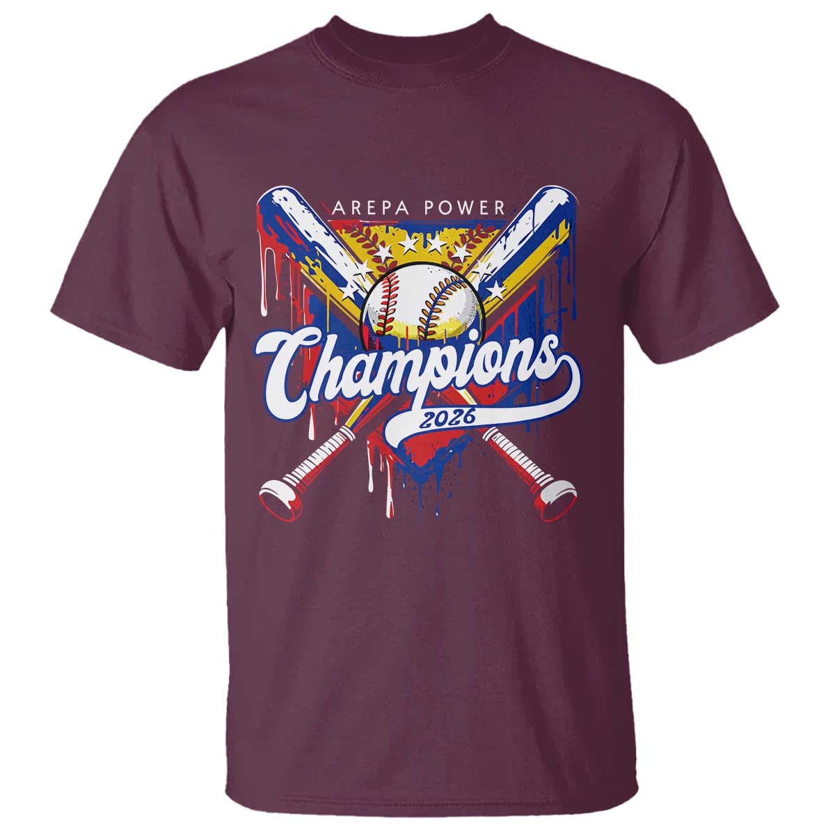 Venezuela Champions 2026 T Shirt Baseball Lover Home Plate Drip TS11 Maroon Print Your Wear