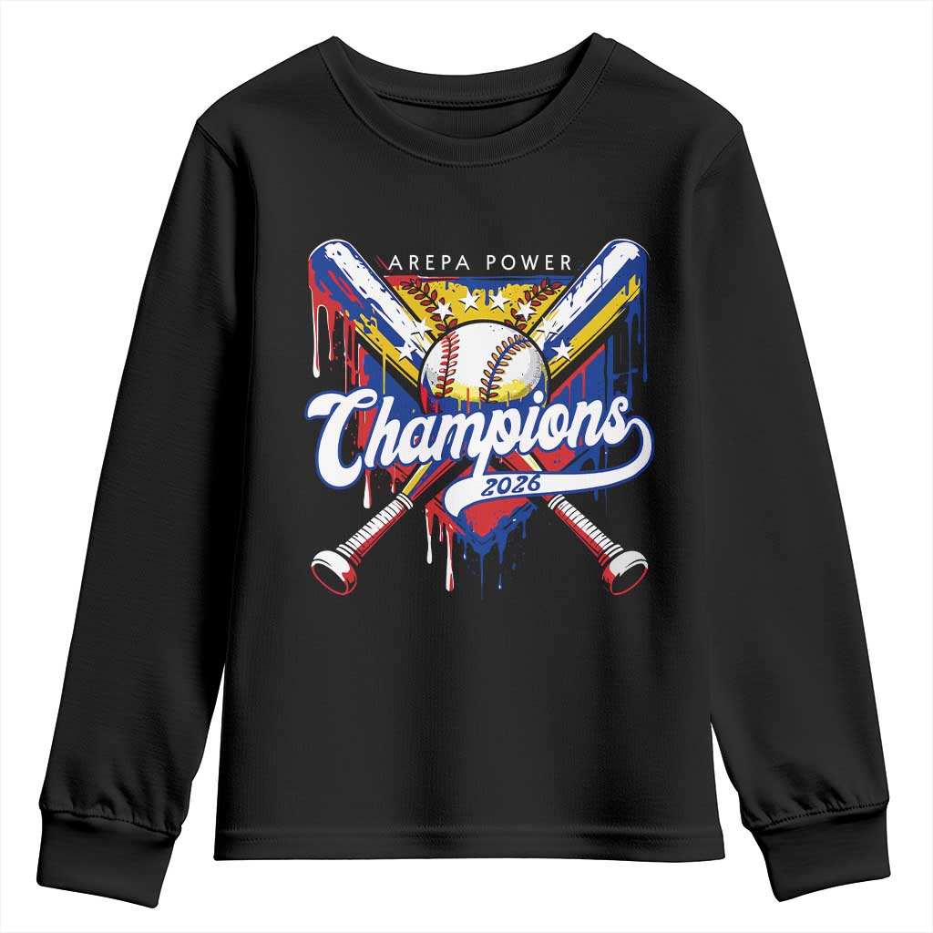 Venezuela Champions 2026 Youth Sweatshirt Baseball Lover Home Plate Drip TS11 Black Print Your Wear