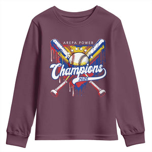 Venezuela Champions 2026 Youth Sweatshirt Baseball Lover Home Plate Drip TS11 Maroon Print Your Wear