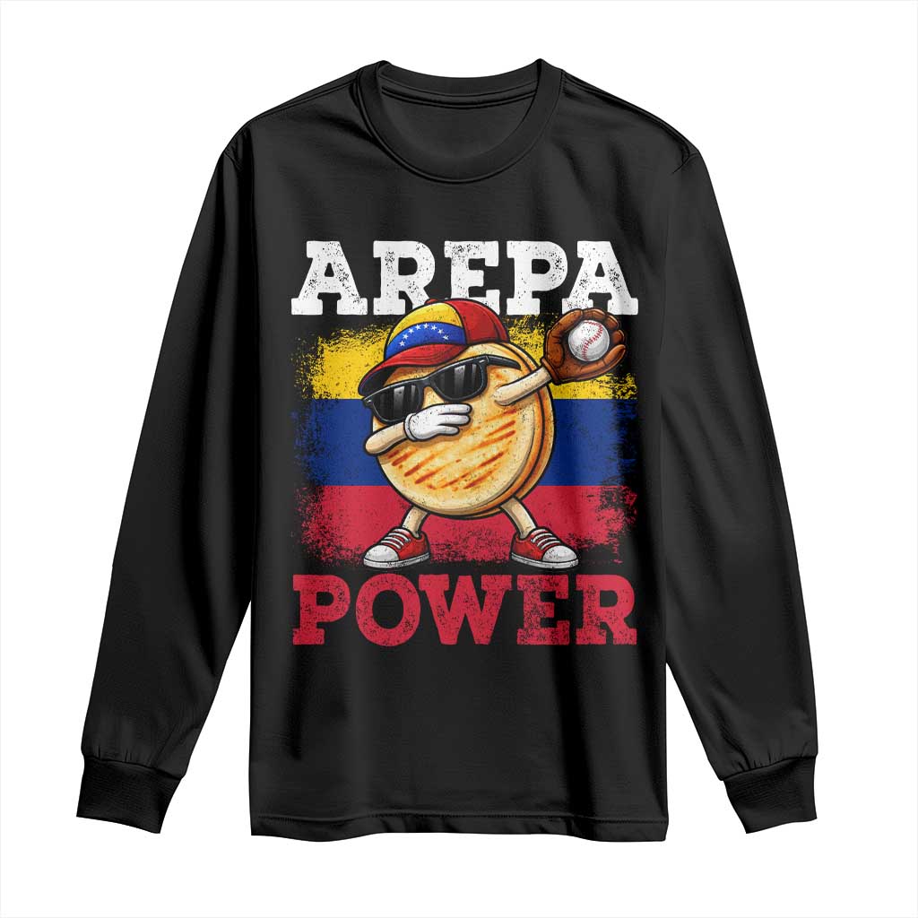 Funny Arepa Power Venezuela Baseball Lover Long Sleeve Shirt Cute Dabbing Arepa TS11 Black Print Your Wear