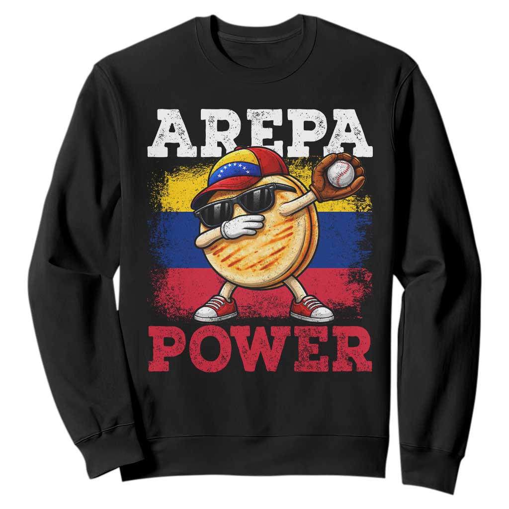 Funny Arepa Power Venezuela Baseball Lover Sweatshirt Cute Dabbing Arepa TS11 Black Print Your Wear