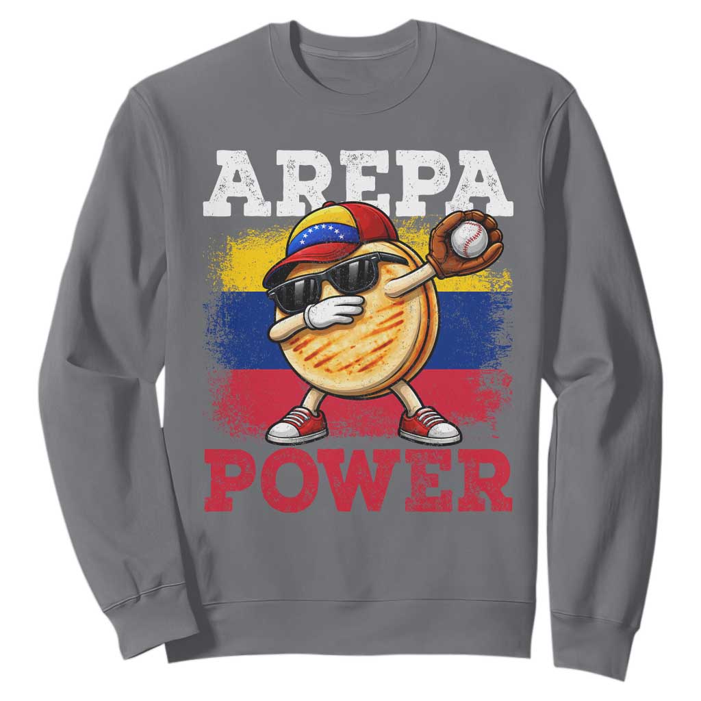 Funny Arepa Power Venezuela Baseball Lover Sweatshirt Cute Dabbing Arepa TS11 Charcoal Print Your Wear