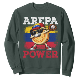 Funny Arepa Power Venezuela Baseball Lover Sweatshirt Cute Dabbing Arepa TS11 Dark Forest Green Print Your Wear