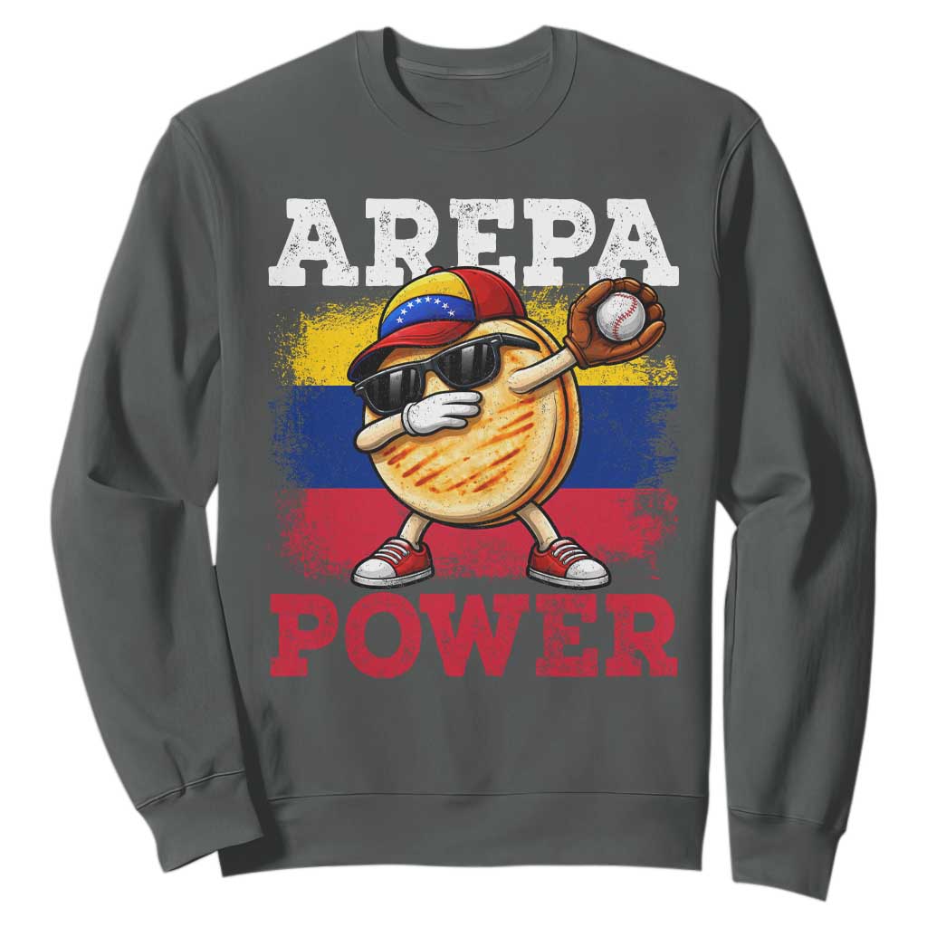 Funny Arepa Power Venezuela Baseball Lover Sweatshirt Cute Dabbing Arepa TS11 Dark Heather Print Your Wear